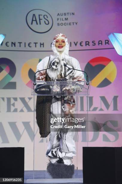 Erykah Badu receives the Soundtrack Award during the Austin Film Society's 20th annual Texas Film Awards at Creative Media Center at Austin Studios...