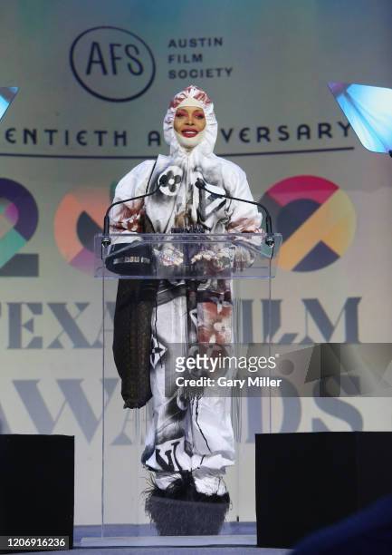 Erykah Badu receives the Soundtrack Award during the Austin Film Society's 20th annual Texas Film Awards at Creative Media Center at Austin Studios...