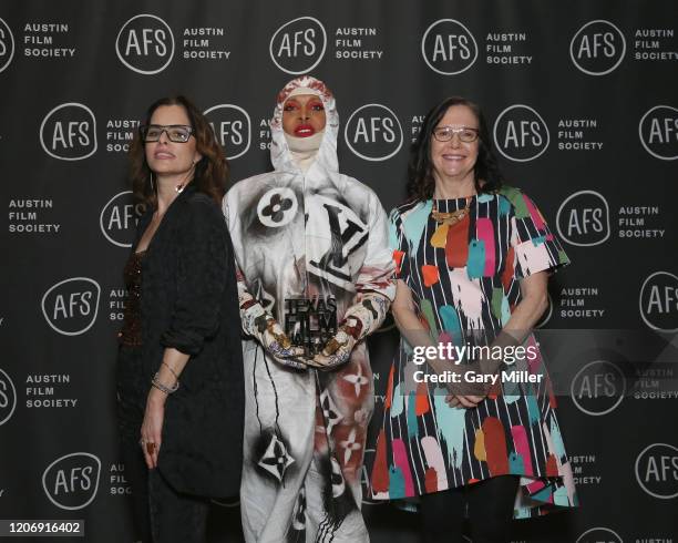 Parker Posey, Erykah Badu and AFS CEO Rebecca Campbell attend the Austin Film Society's 20th annual Texas Film Awards at Creative Media Center at...