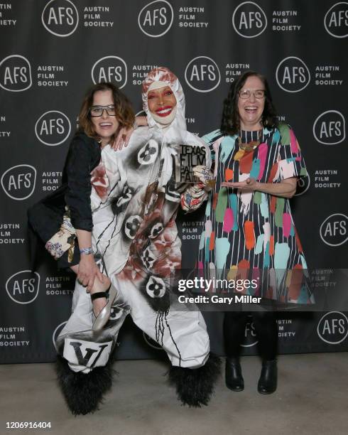 Parker Posey, Erykah Badu and AFS CEO Rebecca Campbell attend the Austin Film Society's 20th annual Texas Film Awards at Creative Media Center at...