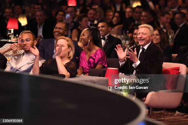 Laureus Academy Member Boris Becker reacts during the 2020 Laureus World Sports Awards at Verti Music Hall on February 17, 2020 in Berlin, Germany.