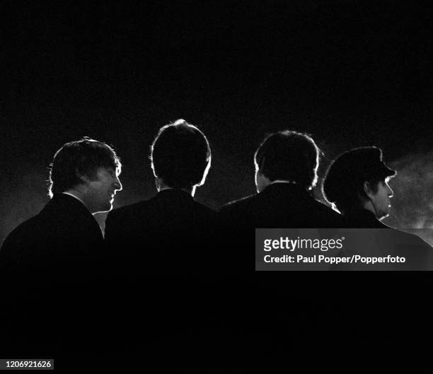 The Fab Four, John Lennon, Paul McCartney, George Harrison and Ringo Starr during the Beatles media conference at the Washington Coliseum, Washington...
