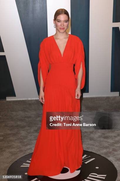 Lea Seydoux attends the 2020 Vanity Fair Oscar Party at Wallis Annenberg Center for the Performing Arts on February 09, 2020 in Beverly Hills,...