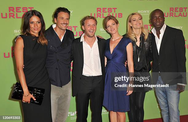 Melanie Winiger, Stephan Luca, Maximilian Brueckner, Mira Bartuschek, Martina Hill and Dave Davis attend the Germany Premiere 'Resturlaub' at the...