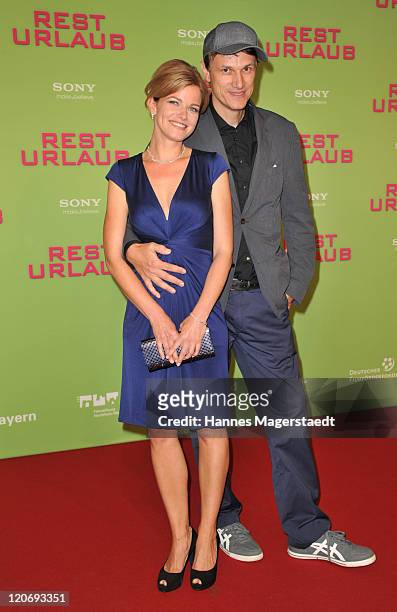 Actress Mira Bartuschek and Gregor Schnitzler attend the Germany Premiere 'Resturlaub' at the Mathaeser Filmpalast on August 8, 2011 in Munich,...
