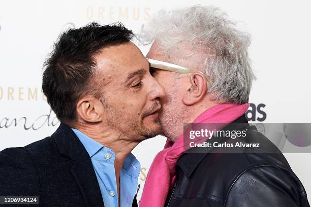 Directors Alejandro Amenabar and Pedro Almodovar attend Fotogramas awards candidates dinner 2020 at Santo Mauro Hotel on February 17, 2020 in Madrid,...