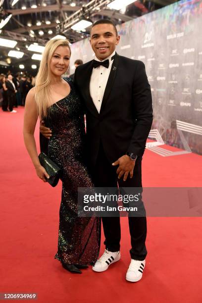 Laureus Academy Member Bryan Habana and his wife Janine Viljoen attend the 2020 Laureus World Sports Awards at Verti Music Hall on February 17, 2020...
