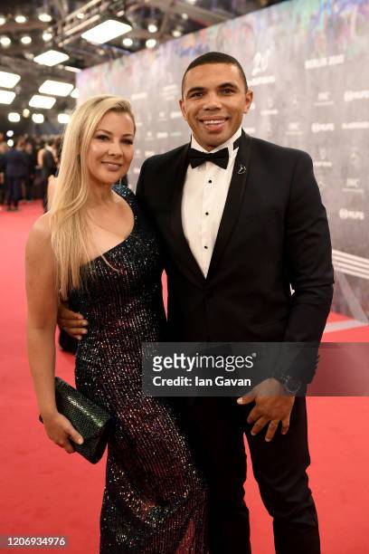 Laureus Academy Member Bryan Habana and his wife Janine Viljoen attend the 2020 Laureus World Sports Awards at Verti Music Hall on February 17, 2020...