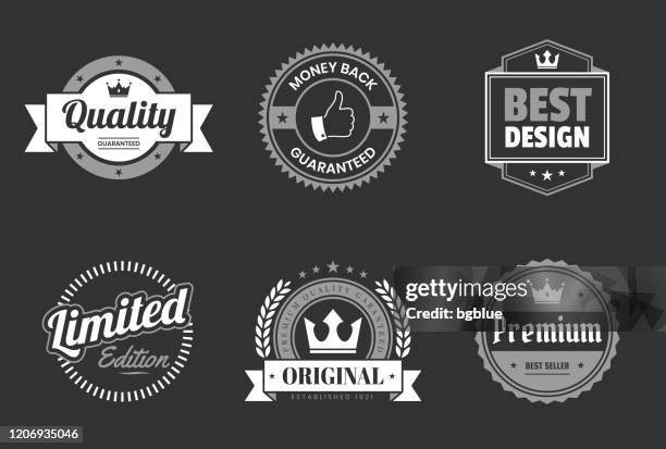 set of white badges and labels - design elements - blackboard qc stock illustrations