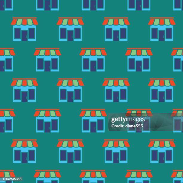 shopping and retail icon repeating pattern - store window stock illustrations