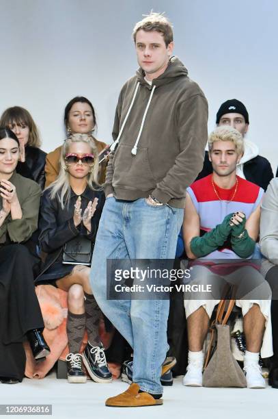 Fashion designer Jonathan Anderson walks the runway at the JW Anderson Ready to Wear Fall/Winter 2020-2021 fashion show during London Fashion Week on...