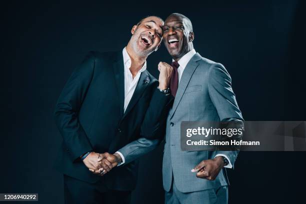 Academy Members Ruud Gullit and Michael Johnson pose prior to the 2020 Laureus World Sports Awards on February 17, 2020 in Berlin, Germany.