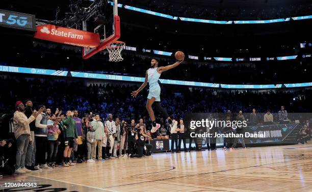 Derrick Jones Jr. #5 of the Miami Heat dunks the ball in the 2020 NBA All-Star - AT&T Slam Dunk Contest during State Farm All-Star Saturday Night at...