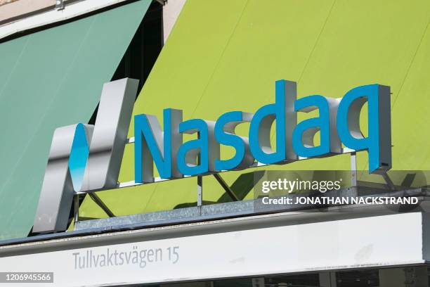 This picture taken on March 13 ,2020 shows the exteriors of Stockholm's Nasdaq stock exchange.