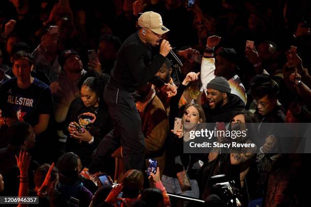 Chance the Rapper performs during halftime of the 69th NBA All-Star Game at the United Center on February 16, 2020 in Chicago, Illinois. NOTE TO...