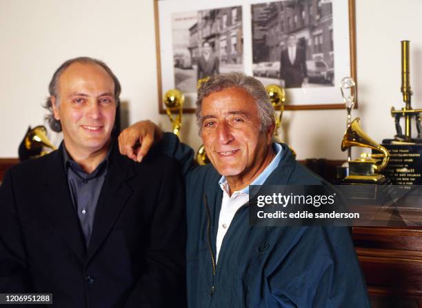 Tony Bennett with his son Danny in Tony's Manhattan apartment in New York which overlooks Central Park. .