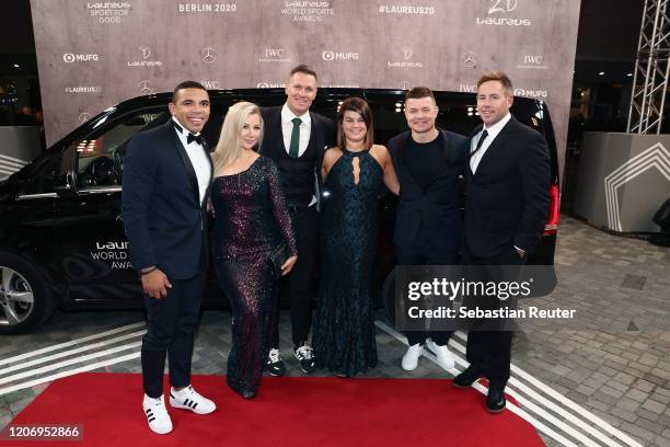 Laureus Academy Member Bryan Habana,his wife Janine Viljoen, Laureus Ambassador Jean de Villiers and guests attend the 2020 Laureus World Sports...