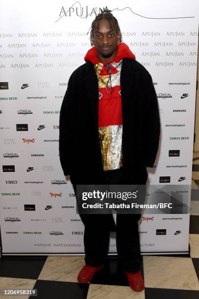 Shaadowsefiroth attends the Apujan Autumn/Winter 2020 event during London Fashion Week February 2020 at the Grand Connaught Rooms on February 17,...