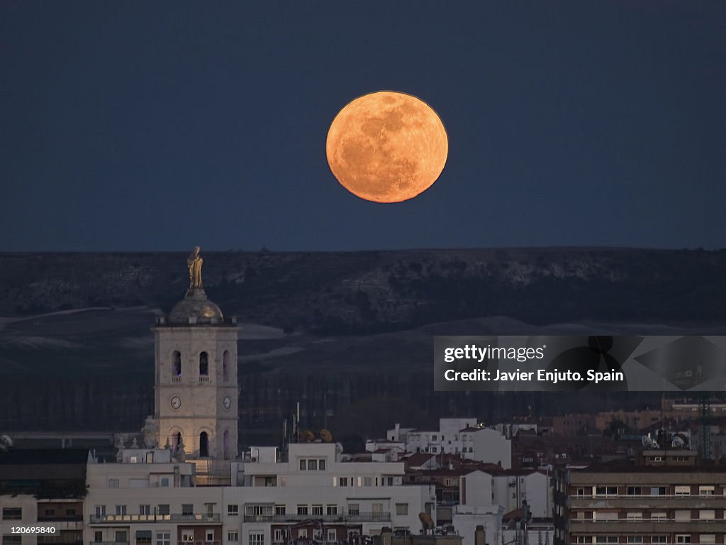 Perigee full moon on cathedral