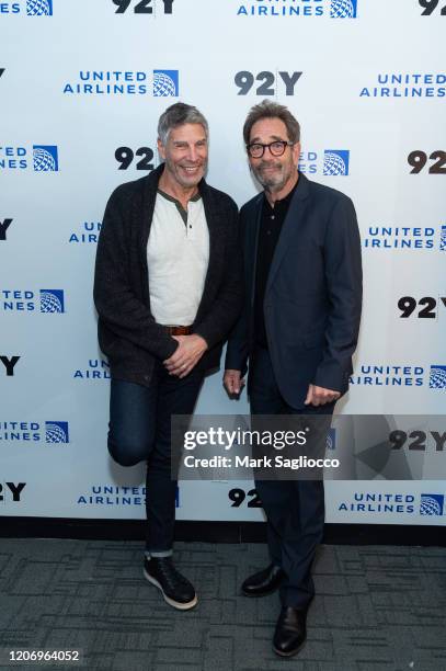 SiriusXM DJ Mark Goodman and Musician Huey Lewis attend the Huey Lewis In Conversation With Mark Goodman: "Weather" event at the 92Y on February 17,...