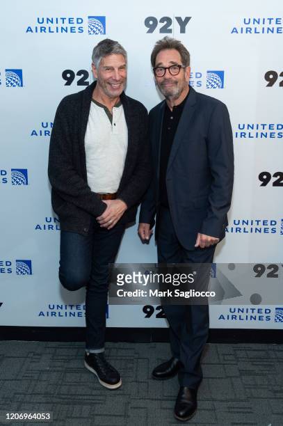 SiriusXM DJ Mark Goodman and Musician Huey Lewis attend the Huey Lewis In Conversation With Mark Goodman: "Weather" event at the 92Y on February 17,...