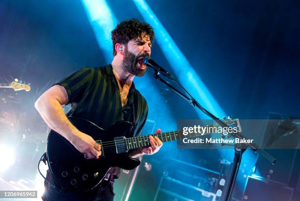 Yannis Philippakis of Foals performs at the O2 Shepherds Bush Empire as part of War Child BRITs Week on February 17, 2020 in London, England.