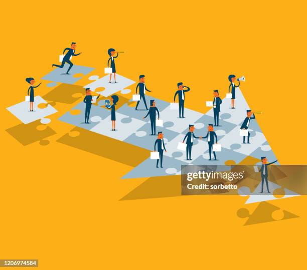 business solution - group office pointing stock illustrations