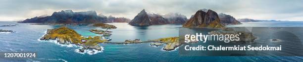 aerial view of lofoten, norway - panoramic stock pictures, royalty-free photos & images