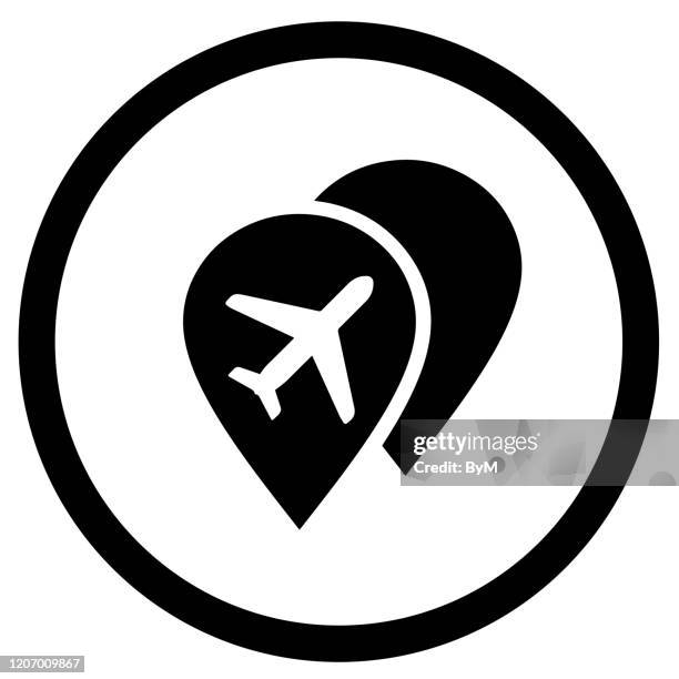 airport map markers vector icon. style is flat circled symbol, black color, rounded angles, white background. - position basse stock illustrations