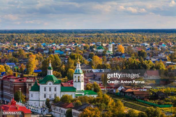 church of st. michael the archangel as seen from the tobolsk kremlin on the alafeyskaya mountain. tobolsk. russia - tyumen fotografías e imágenes de stock