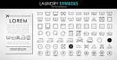 Laundry icons set. Outline set of laundry symbols vector icons isolated on white background