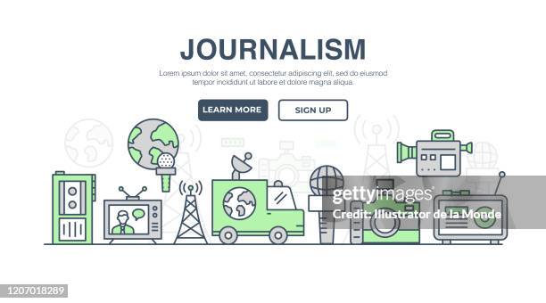 journalism thin line icon - presenter studio stock illustrations
