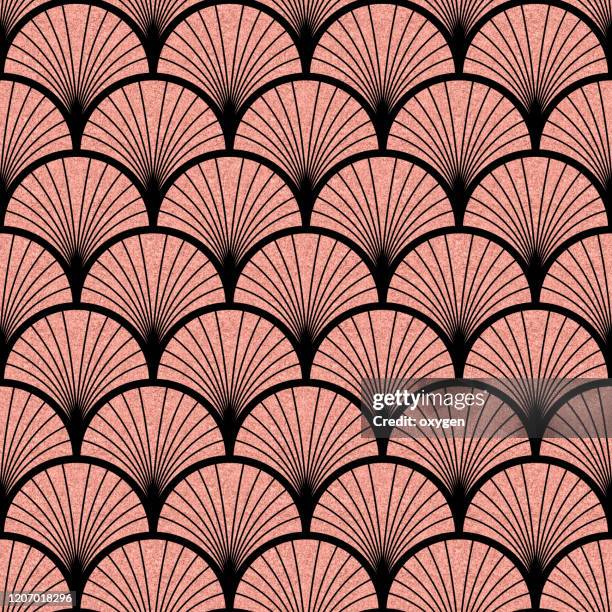 art deco pink rose black seamless pattern - art deco shapes stock pictures, royalty-free photos & images