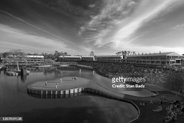 Course scenic view of the 17th hole during the first round of THE PLAYERS Championship on THE PLAYERS Stadium Course at TPC Sawgrass on March 12 in...