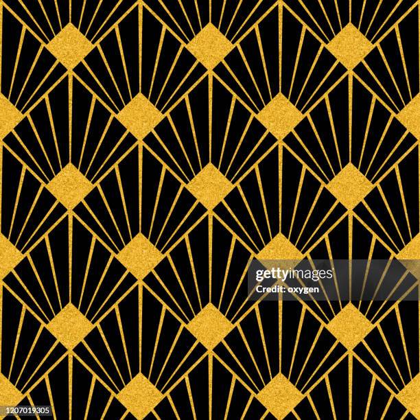 art deco gold black seamless pattern - 20s fotografías e imágenes de stock