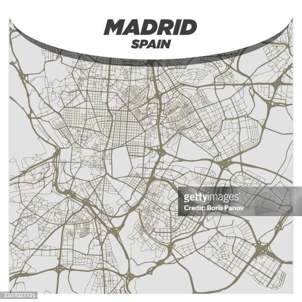kreative und moderne flache stadt straße oder straßenkarte von madrid spanien - avenue stock-grafiken, -clipart, -cartoons und -symbole