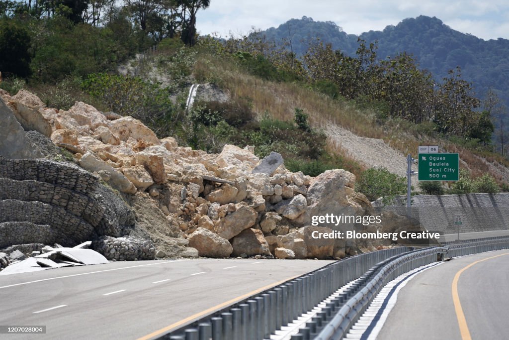 Rock Landslide Across A Major Road