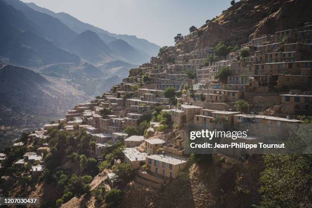 the kurdish mountain village of uraman takht, ooraman, kurdistan province, western iran - kurdistan stock pictures, royalty-free photos & images