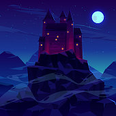 Ancient castle or fortress in mountains vector