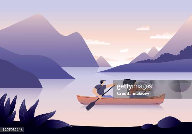 ilustrações de stock, clip art, desenhos animados e ícones de canoeing - caiaque barco a remos