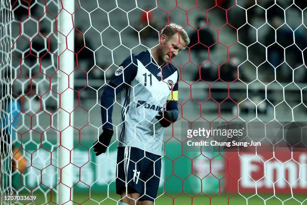 Nils Ola Toivonen of Melbourne Victory reacts during the AFC Champions League Group E match between FC Seoul and Melbourne Victory at the Seoul World...