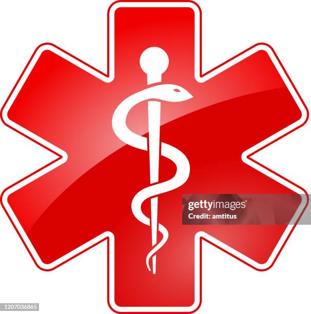 shiny rod of asclepius red - medical symbol stock illustrations