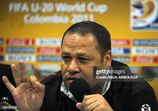 Egypt's U20 football team coach El Sayed Diaa speaks during a press conference in Medellin, Antioquia department, Colombia, on August 8, 2011....