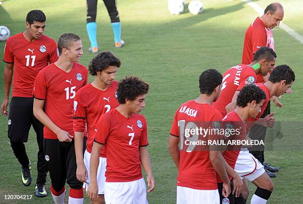 Egypt's U-20 players take part in a training session at Atanasio Girardot stadium in Medellin, Antioquia department, Colombia, on August 8, 2011...