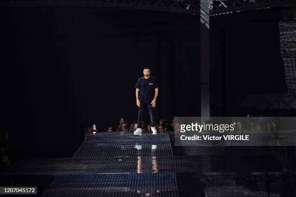 Fashion designer Riccardo Tisci walks the runway at the Burberry Ready to Wear Fall/Winter 2020-2021 fashion show during London Fashion Week on...