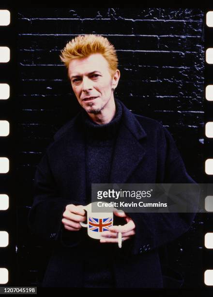 English singer David Bowie outside the Tea and Sympathy British restaurant in Greenwich Village, New York, 10th January 1997.