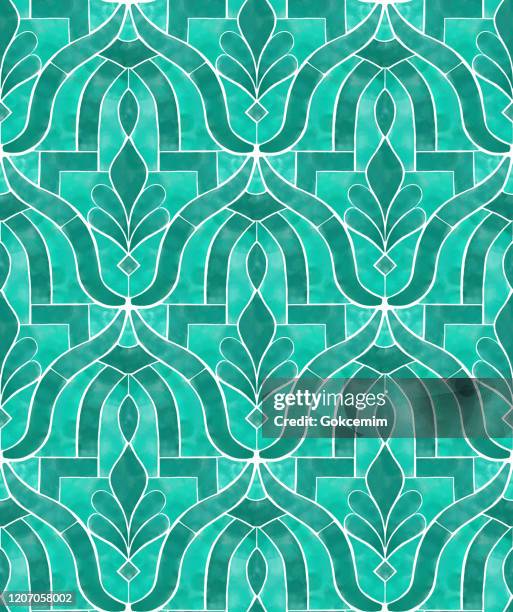 ilustrações de stock, clip art, desenhos animados e ícones de emerald green morrocco tile seamless pattern. vector tile pattern, lisbon arabic floral mosaic, mediterranean seamless emerald green ornament. - seamless flower aquarel