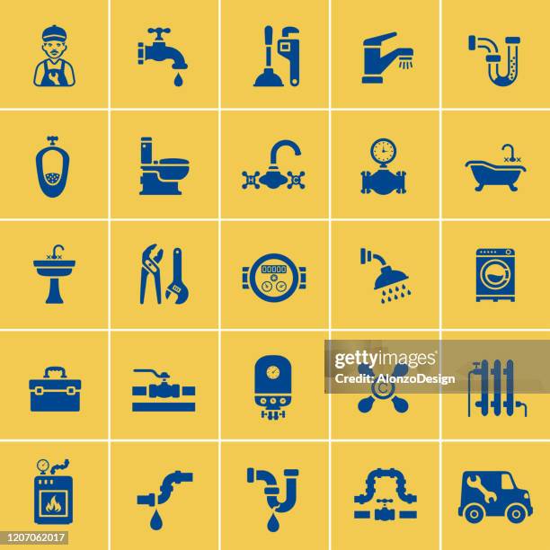 plumbing service icons - leaking stock illustrations