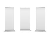 Set of blank roll-up, pop-up or pull-up banner stands