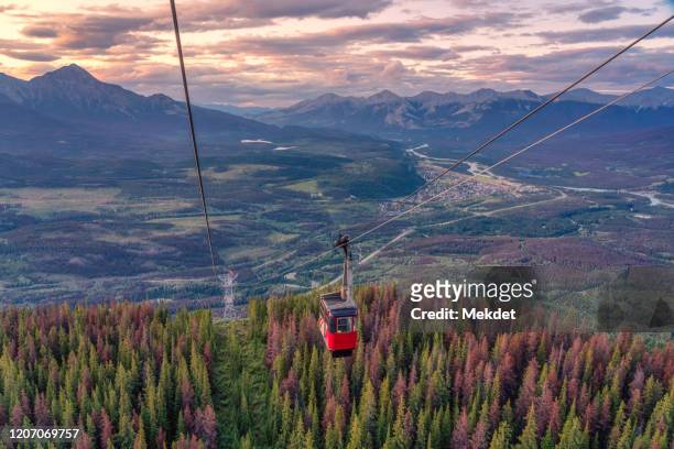 the view of jasper town from mt. whistler, jasper skytram (cable car), jasper national park, alberta, canada - jasper canada stock pictures, royalty-free photos & images